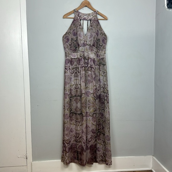 City Chic Purple /Grey Halter Keyhole Maxi Dress Sz 14 - Picture 3 of 15